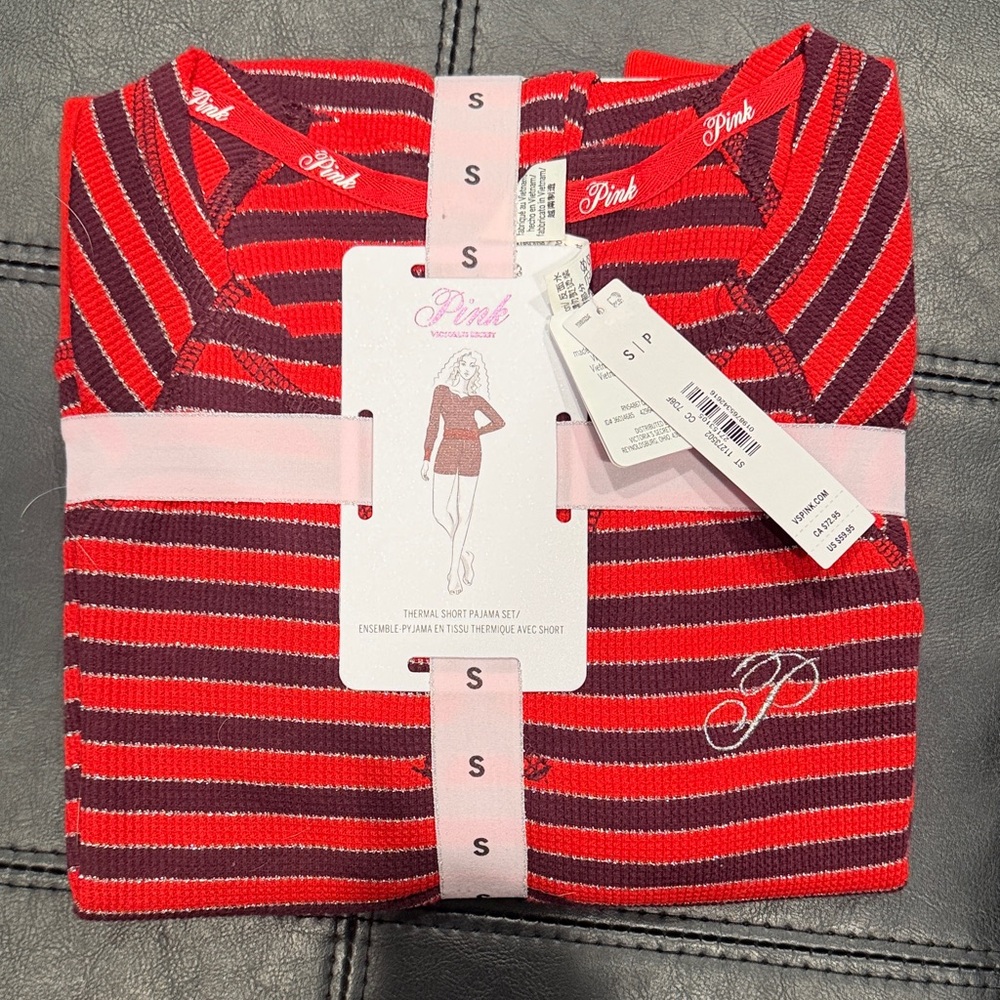Red and Pink Striped Pajama Set